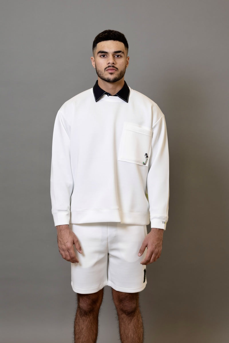 THE WHITE RIPPED POCKET SWEATSHIRT