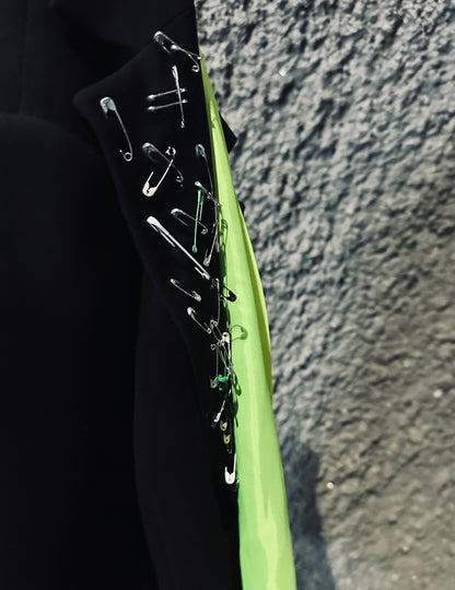 BLACK OVERSIZED BLAZER WITH SAFETY PINS