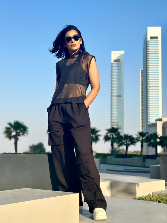BLACK MESH HOODIE VEST